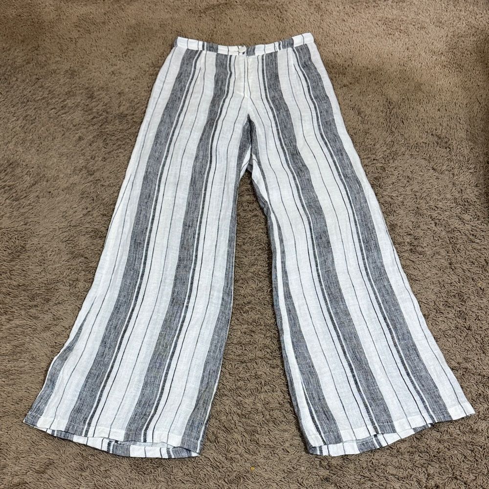 Reformation Striped High Rise Wide-Leg Linen Pants Size 0 Coastal Vacation Boho
